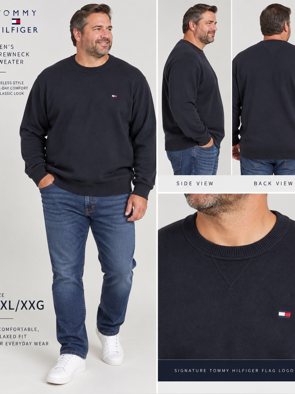 Tommy Hilfiger Men’s XXL/XXG Navy Crewneck Sweater | Classic Knit
